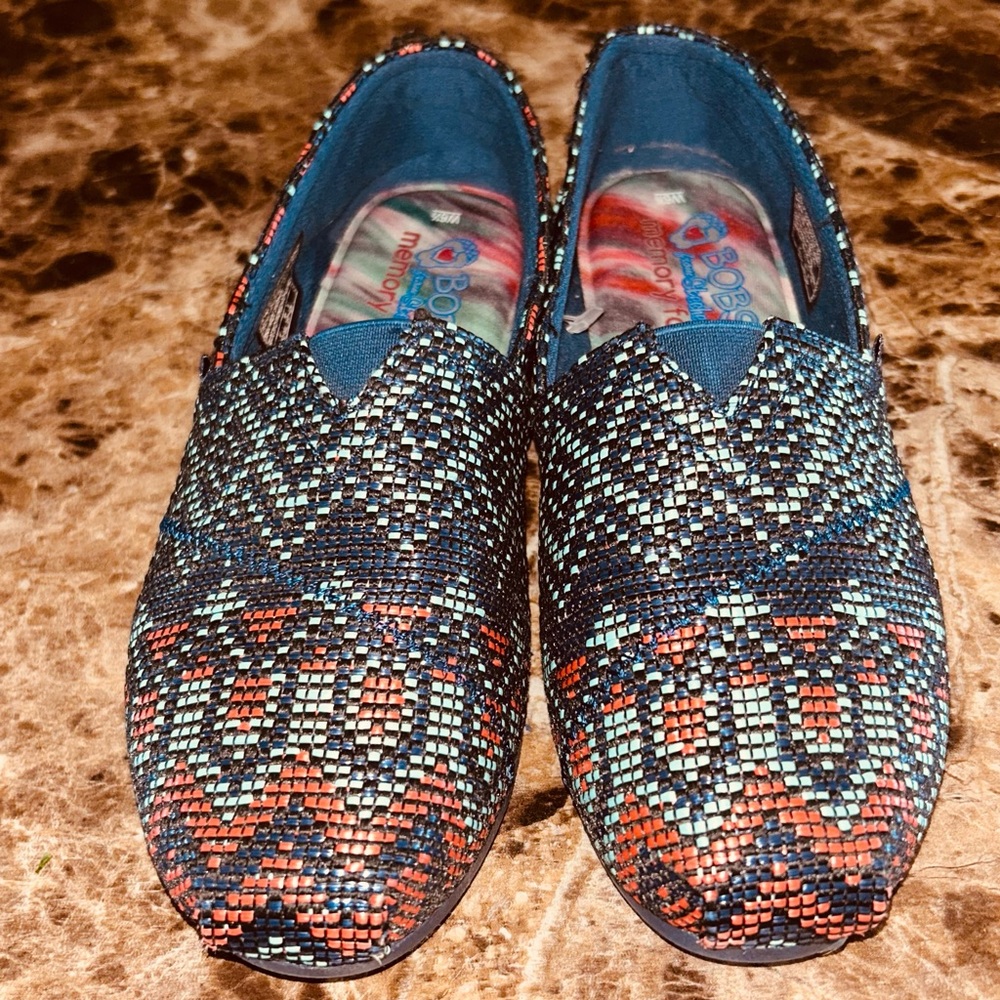 Women's Slip-On Woven Loafers in Teal and Rust